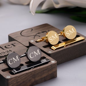 Cufflinks for Men, Tie Clip & Rectangle Gift Box, Personalized Wedding Day Cuff links Gift for Dad Father of the Bride Groom Groomsmen