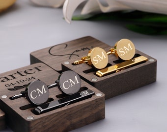 Cufflinks for Men, Tie Clip & Rectangle Gift Box, Personalized Wedding Day Cuff links Gift for Dad Father of the Bride Groom Groomsmen