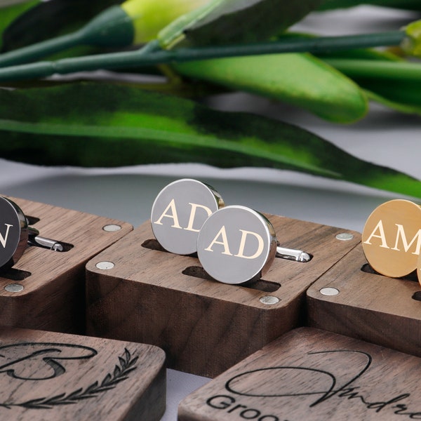 Personalized Groomsmen Cufflinks, Engraved Cuff Link with Box, Groomsman Proposal, Custom Wedding Tie Clip Set for Groom Officiant Gift