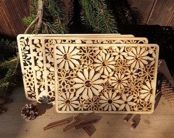 Posavasos de cocina (4 unidades), mantel individual "Cuatro Estaciones", salvamanteles de madera, mantel individual, salvamanteles cortados con láser de madera contrachapada de abedul, decoración de mesa útil