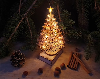 Arbre de Noël 3D DIY avec lumières LED - look de Noël chaleureux et confortable, ensemble de minuscules lumières LED douces, apporter de la joie tout en assemblant tridimensionnel