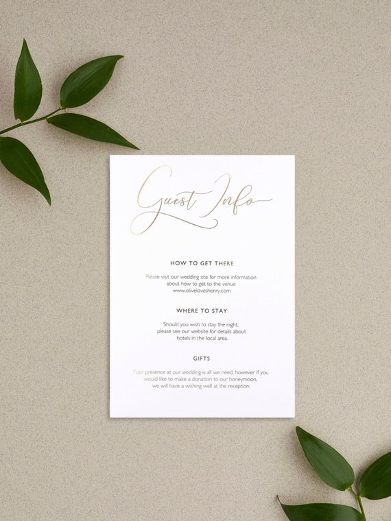 Wedding Guest Detail Information Cards Modern Calligraphy Etsy