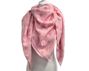 XXL Musselintuch Halstuch aus Musselinstoff für Damen, rosa mit Blumen