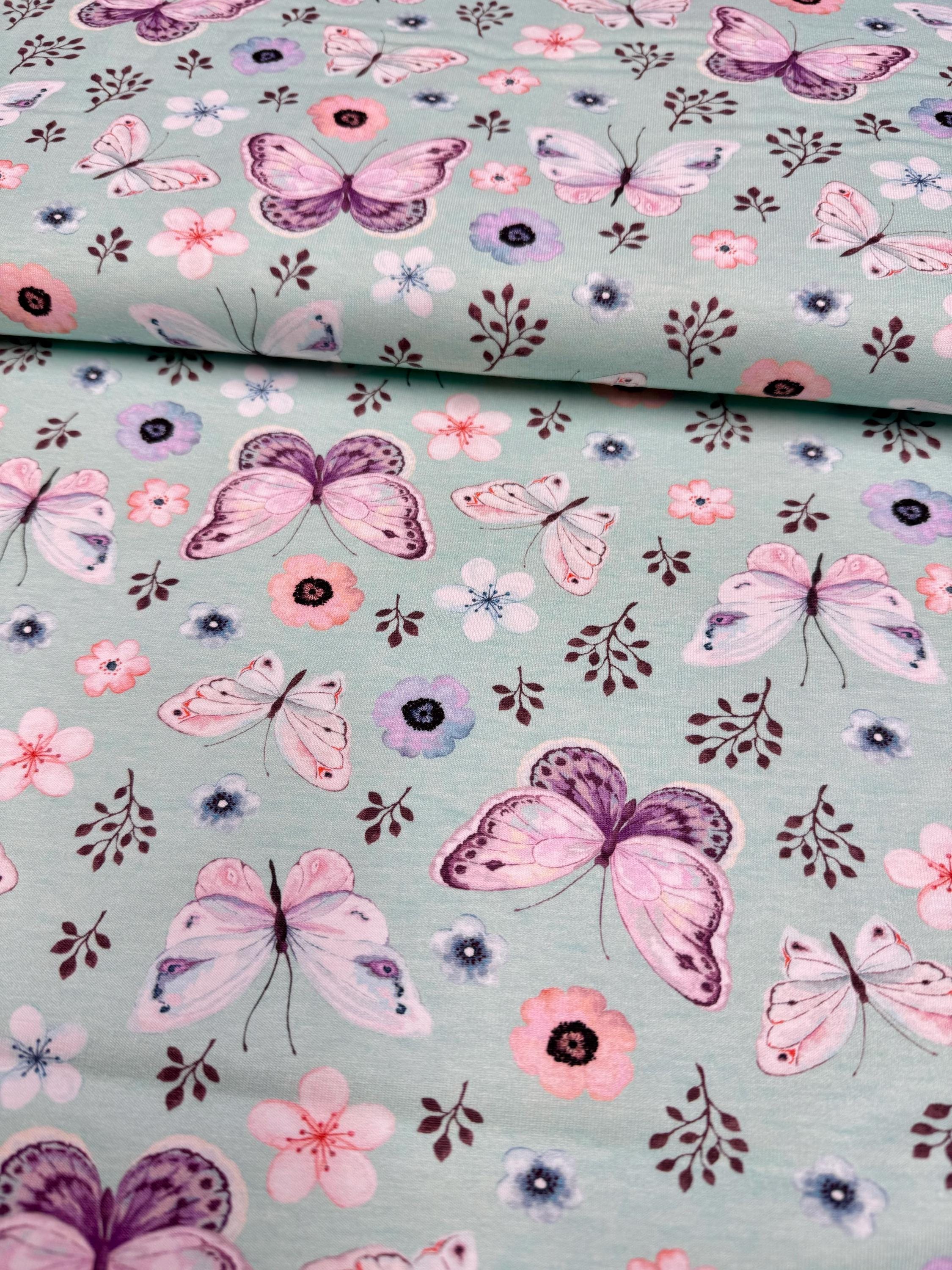Schmetterling Jersey Stoff Motiv Blume Schmetterling Stoff