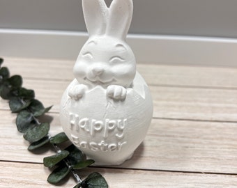 Osterdeko, Ostern, Hase aus dem Ei, mit Schriftzug "Happy Easter", Deko Artikel, Keraflott, weiß