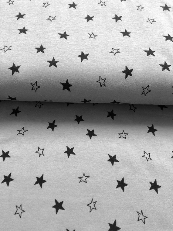 Grau Stoff Schwarz Mit Sternen Interlock-Jersey Organic Stoff Mit