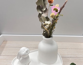 Schönes Set aus Tablett, Vase und Hase mit Trockenblumen, Geschenkset, Ostern, Geschenkidee