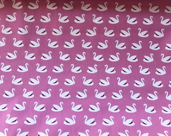 Cotton fabric with little swans on pink