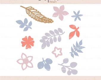 Leaves & Flowers - SVG and DXF Cut Files - for Cricut, Silhouette, Die Cut Machines // Flower svg// #251