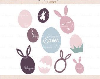 Easter Eggs - SVG and DXF Cut Files - for Cricut, Silhouette, Die Cut Machines // Easter Bunny ears svg// #252