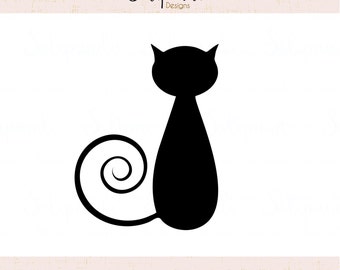 Curly tailed cat - SVG Cut Files -  SVG and DXF Cut Files - for Cricut, Silhouette, Die Cut Machines // scrapbooking // paper crafts // #102