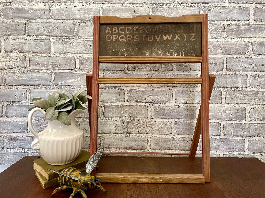 School Days Folding Easel Desk Frame. Abcs Primitive Antique Childs