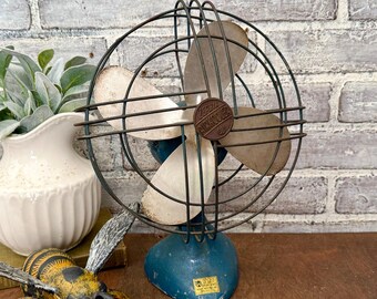 Zephyr Airkooler Fan: Blue Art Deco Industrial Design (Non-Working Display Model, Needs Rewiring)