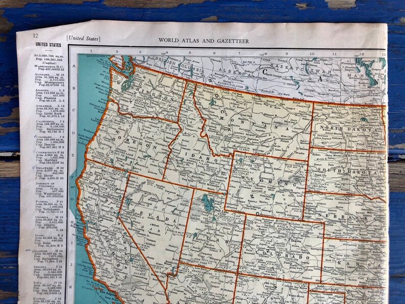 Atlas Print Vintage Map! 1937 United States Vintage Map Antique Wall Map Housewarming Gift