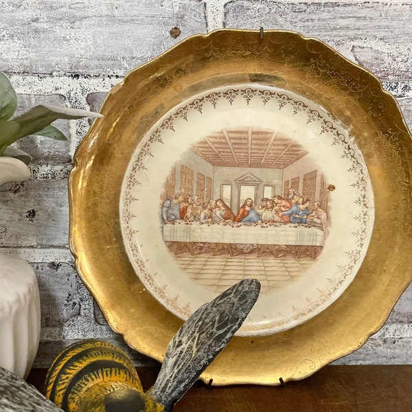 The Last Supper!  First Edition! Warranted 22 Kt Gold Rimmed! Vintage Decorative Plate with Hanger! Religious Wall Decor!