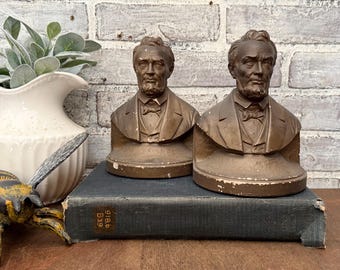 Vintage Abraham Lincoln Bookends, Chalkware Library Decor