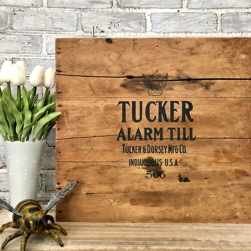 1800’s Tucker Alarm Till #506 with Sliding Lid! Tucker & Dorsey shops Mfg! Indianapolis, USA! General Store Cash Register Drawer!