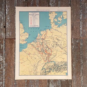 1930's Rand McNally 2.Weltkrieg, Karte des Europäischen Kriegsgebiets! Vintage Landkarte! Einweihungsgeschenk! Atlas Druck! Antike Landkarte! WW2 Sammlerstück!