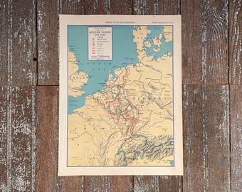1930s WW2 European War Zone Map: Rand McNally Atlas Print