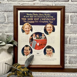 Framed 1937 Chevrolet Car Ad! Chevy Magazine Advertising! Vintage Pop Art Advertising!