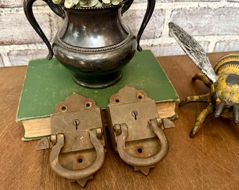 Antique Brass Victorian Cabinet Latches Pair | Drop Pull Hardware for Trunks