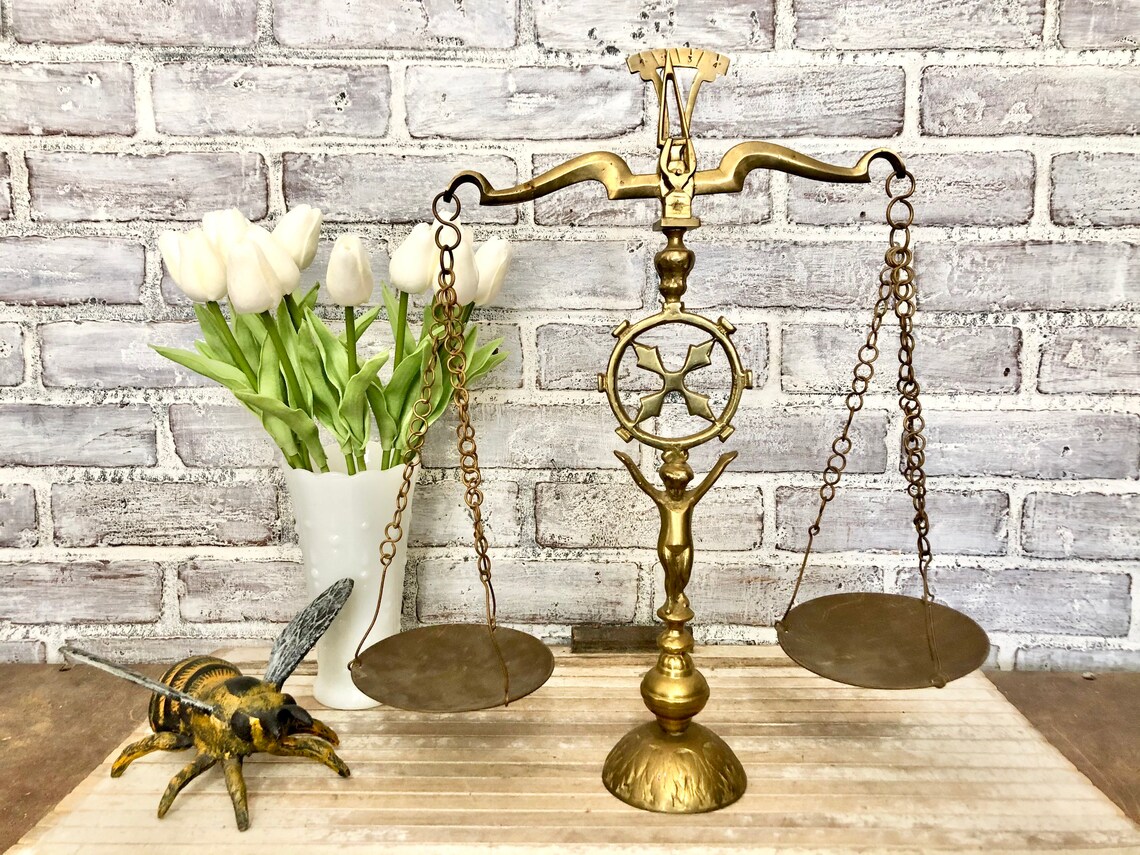 Decorative Balance Scale Vintage Brass Toned Decor Etsy