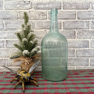 Antique Aqua Blue Glass Demijohn Bottle, 15" Tall
