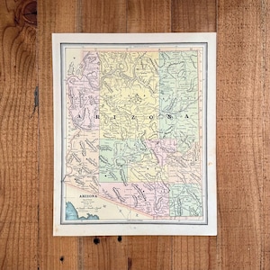 1887 Arizona and Utah State Map: Antique Atlas Print