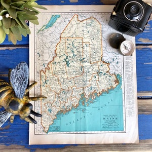 1930's Vintage Karte von Maine und Maryland/Delaware! Einweihungsgeschenk! Atlas Druck! Antike Landkarte! Vintage Landkarte!