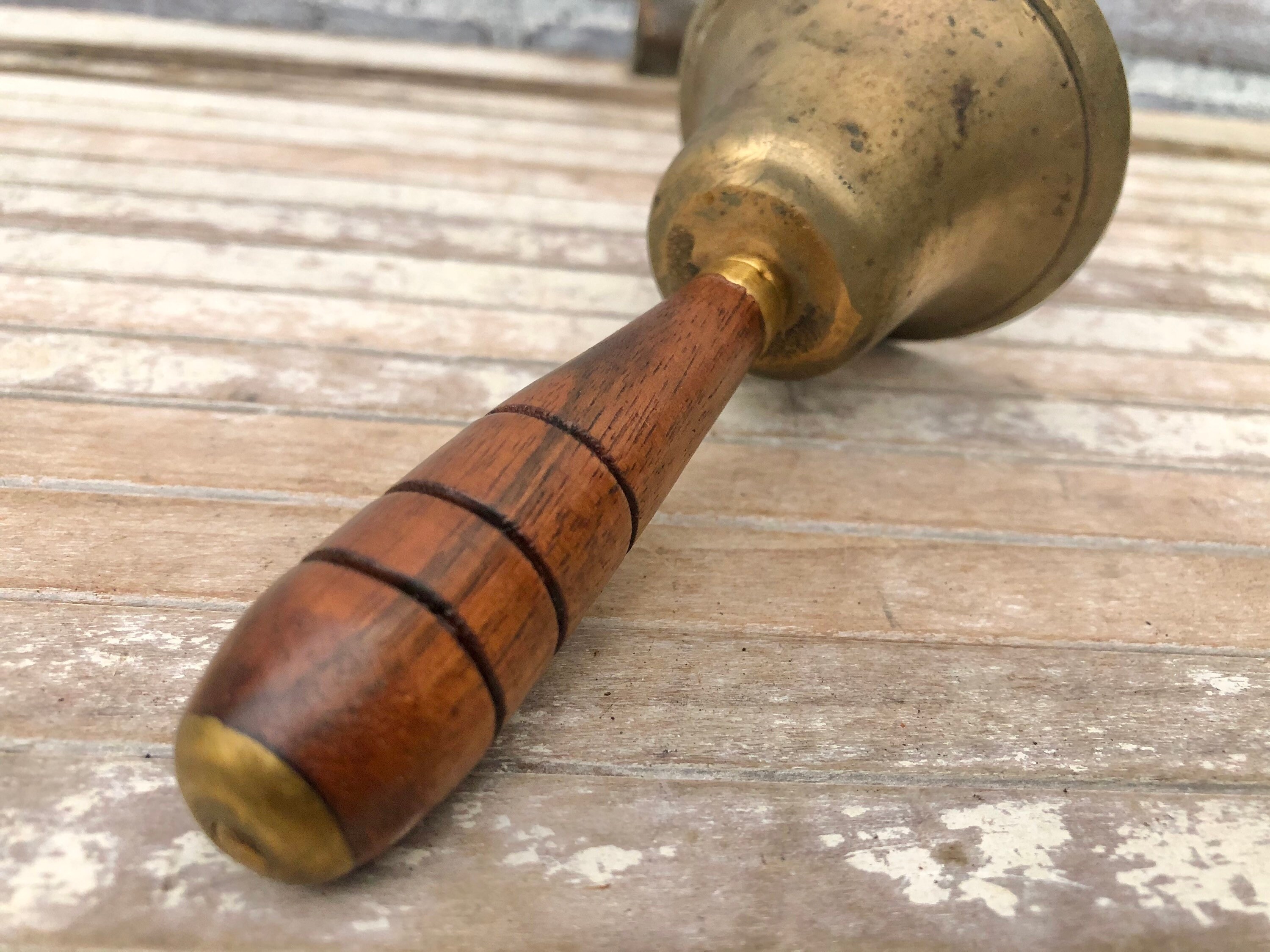 Brass Bell with Wooden Handle Vintage Bedside Bell Etsy