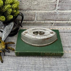 Antique Mrs. Potts Sad Iron Base: Farmhouse Doorstop Decor