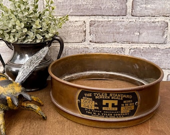 Vintage Brass Sieve Frame | No Mesh | Industrial Farmhouse Decor 8.25” Tyler Mfg Cleveland OH