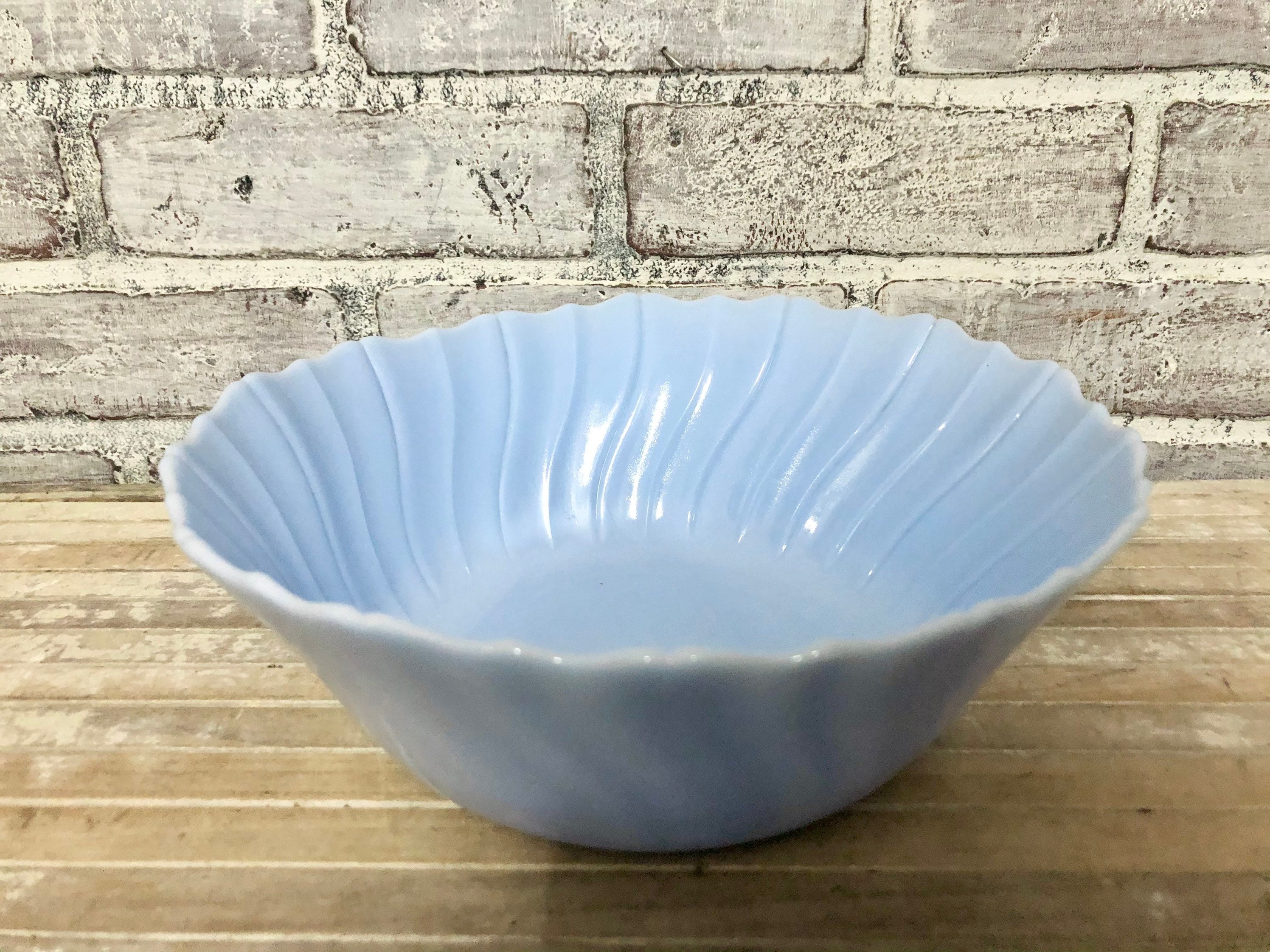 Blue Milk Glass Bowl 9 Inch Swirled Design Etsy