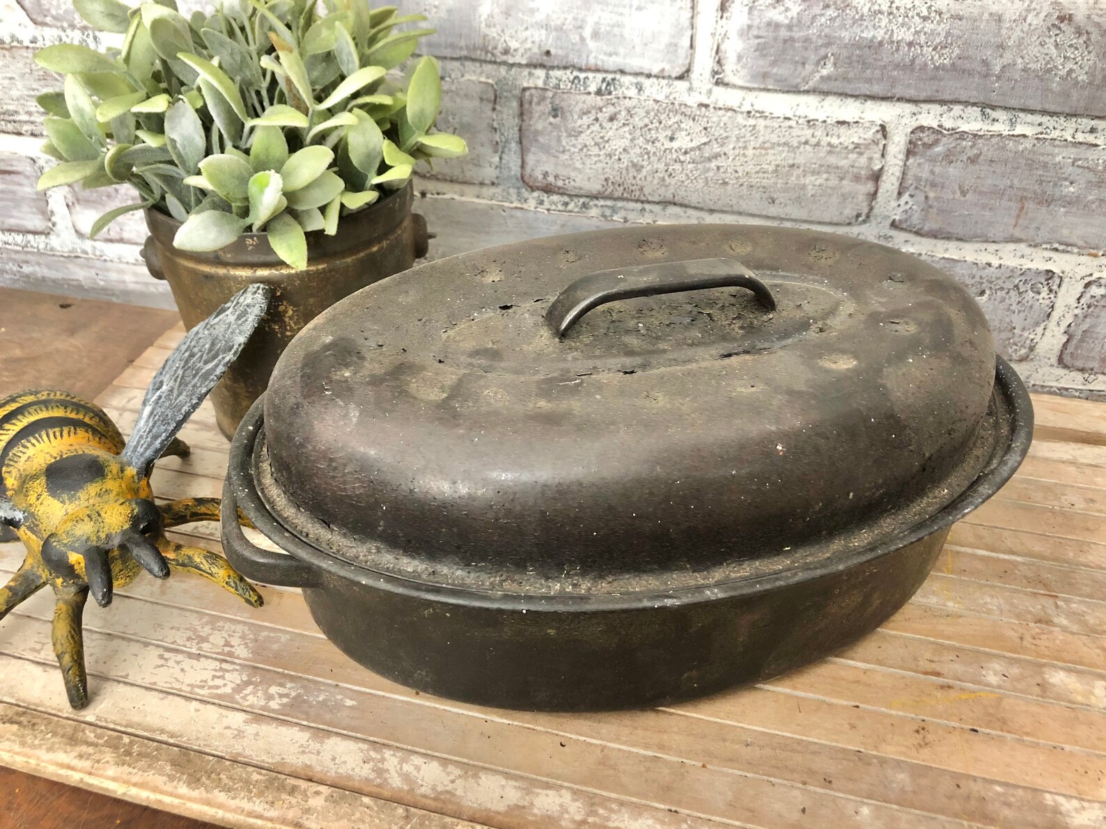 Black Roasting Pan With Lid Speckled Finish Vintage Etsy