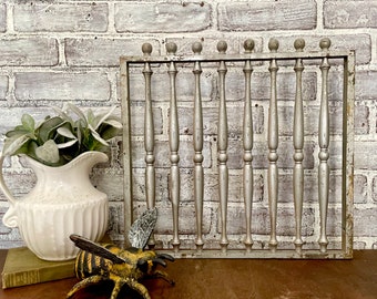 Bankers Window Grill! Heavy Brass Bars! Architectural Salvage! Round Top Finials! Unique Wall Decor!