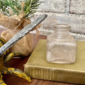 Empty Clear Glass Ink Bottle: Antique Office Decor