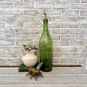 Green French Courvoisier Jarnac Cognac Bottle! Large Vintage Liquor Bottle!