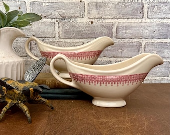 Shenango China Gravy Boat | Vintage Restaurant Ware | Red Transferware | Made in USA