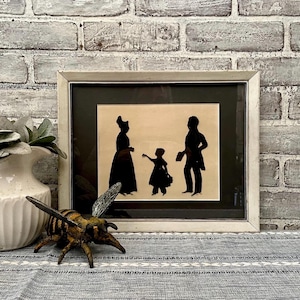 Old Fashioned Family Silhouette! Vintage Framed Silhouette! Silhouette Collectible!