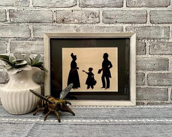 Old Fashioned Family Silhouette! Vintage Framed Silhouette! Silhouette Collectible!