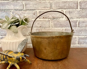 Brass Kettle with Handle! Vintage Brass Pail! Aged Brass Metallic Decor!