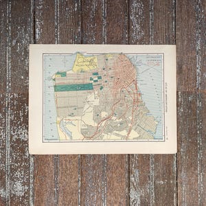 1910 年サンフランシスコ、カリフォルニア州の市街地図! 新築祝いのギフト! フルカラーのアトラス都市景観 2 面プリント! アンティーク壁掛け地図!