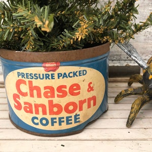 Chase & Sanborn Coffee Can! Vintage Farmhouse Decor! Advertising! Coffee Station Decor!