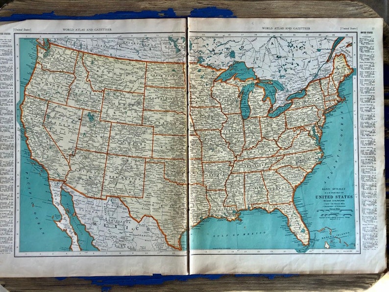 Atlas Print Vintage Map! 1937 United States Vintage Map Antique Wall Map Housewarming Gift