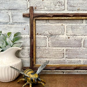 Adirondack Frame with Carved Detail! Gold Trim! Primitive Tramp Art! Rustic Lodge Cabin Decor!