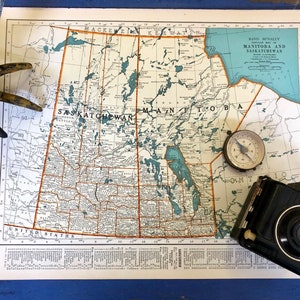 1930's Canada Vintage Map: Manitoba, Saskatchewan, Alberta, British Columbia