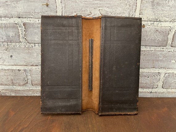Leather Folding Document Holder with stamped deta… - image 4