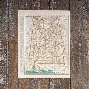 Carte de l'Alabama des années 40 ! Impression d'atlas ! Cadeau de pendaison de crémaillère ! Carte murale ancienne ! Carte vintage !