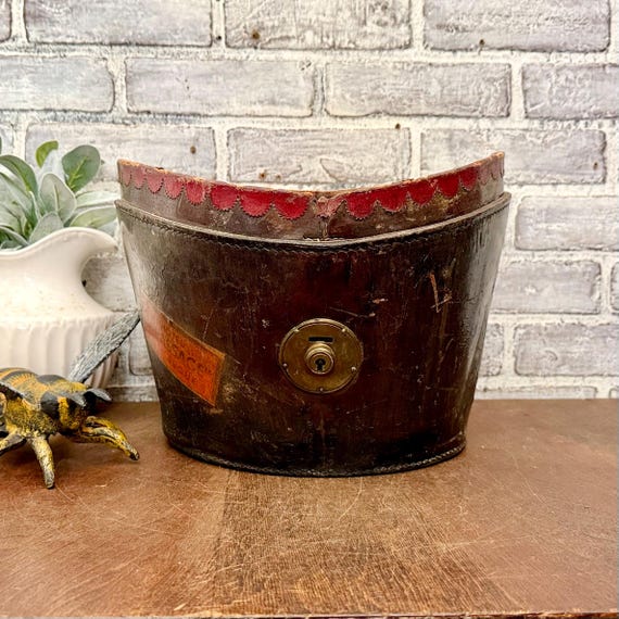 Vintage Leather Top Hat Box Bottom: American Line Steamer Ship