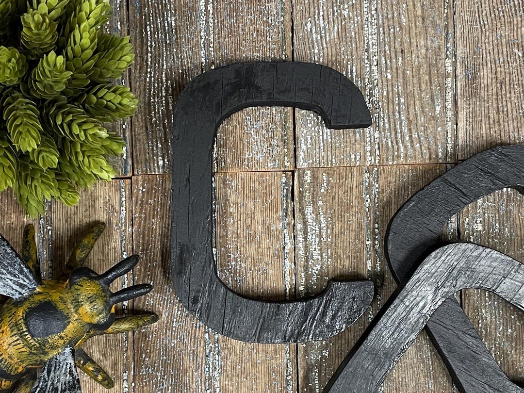 7” Black Wood Initial Letter C! Hand Cut Vintage Alphabet Decor ...